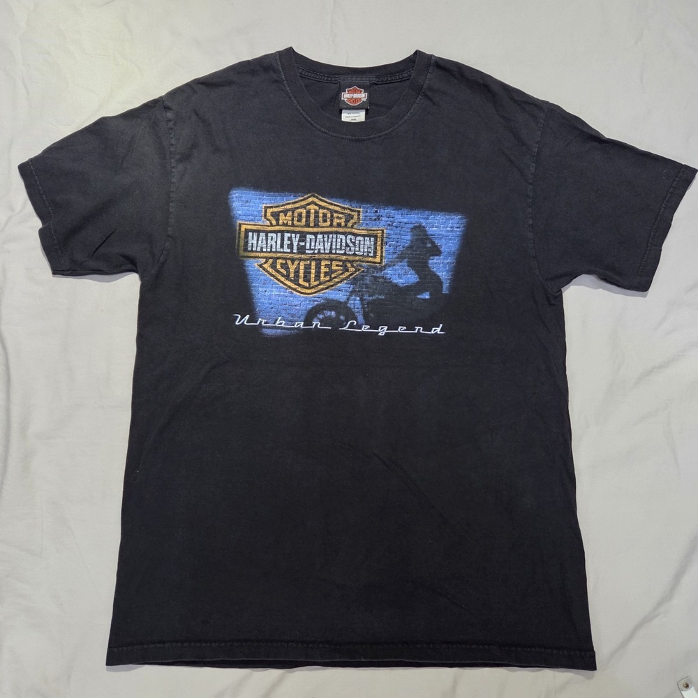 HARLEY DAVIDSON VTG Y2K URBAN LEGEND Graphic TEE SHIRT Gengrass Hartford CT Sz L